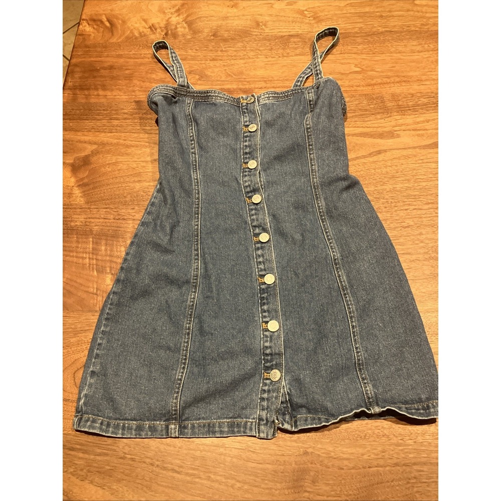 Pacsun Denim Bodycon Dress Womens S Blue Smocked Back Sleeveless Button‎ Front - Picture 5 of 10
